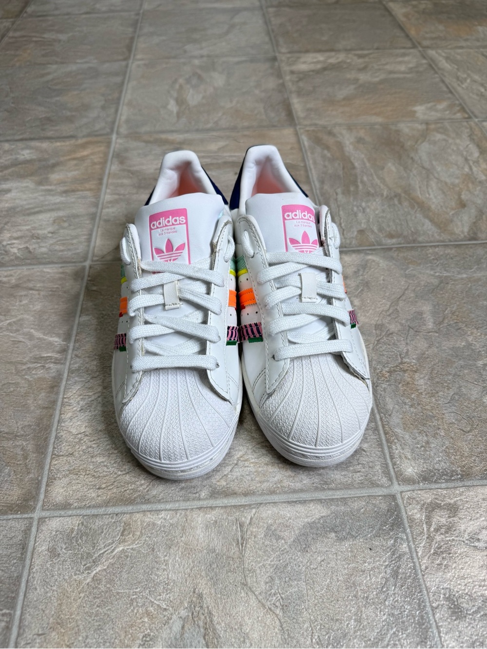 Addias Superstar Multi Jagged Stripes Women’s Size 6 White GW9783 NWOT